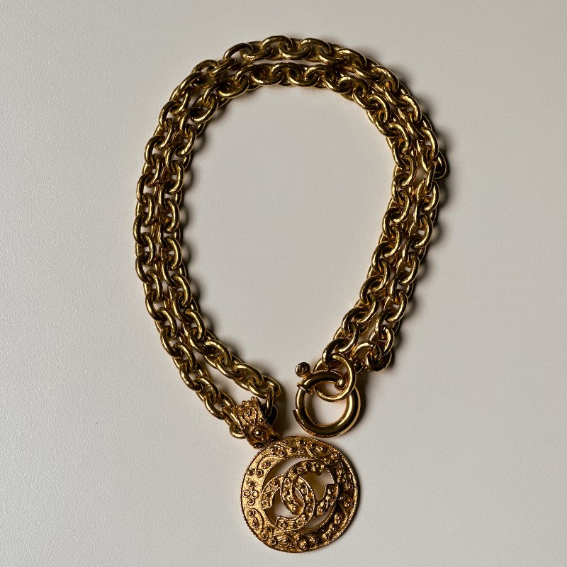 CHANEL 葡萄藤圓牌項鍊 老香飾品 葡萄藤長鍊 鍍24K金-3