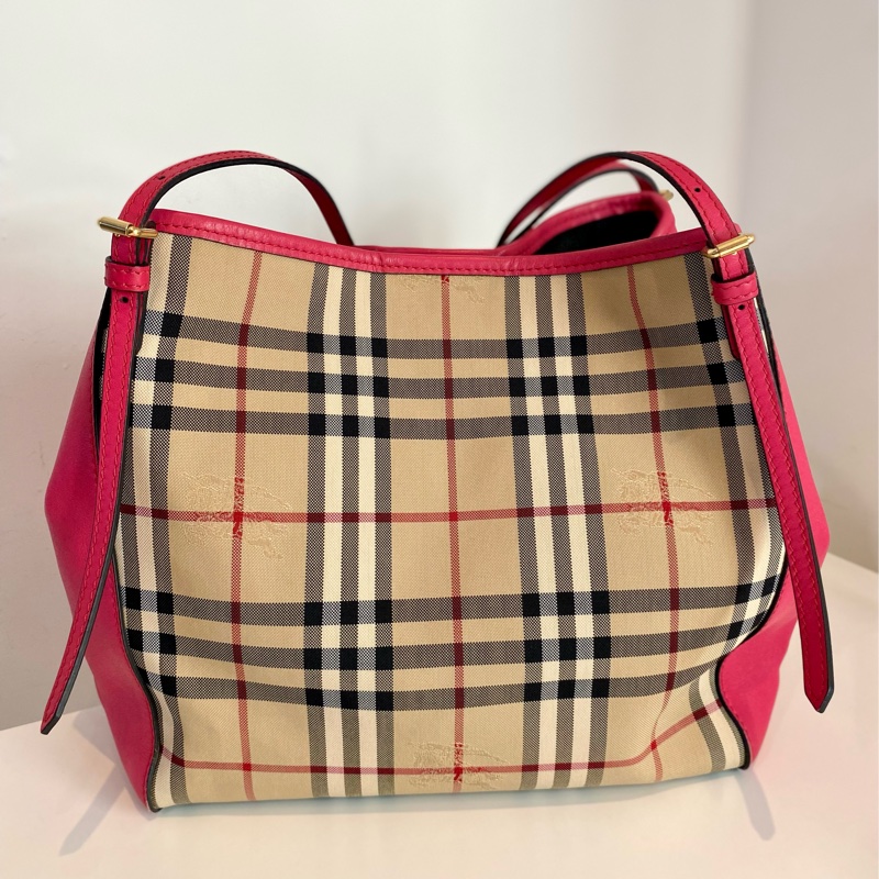 Burberry 經典格紋手包/托特包 桃紅-1