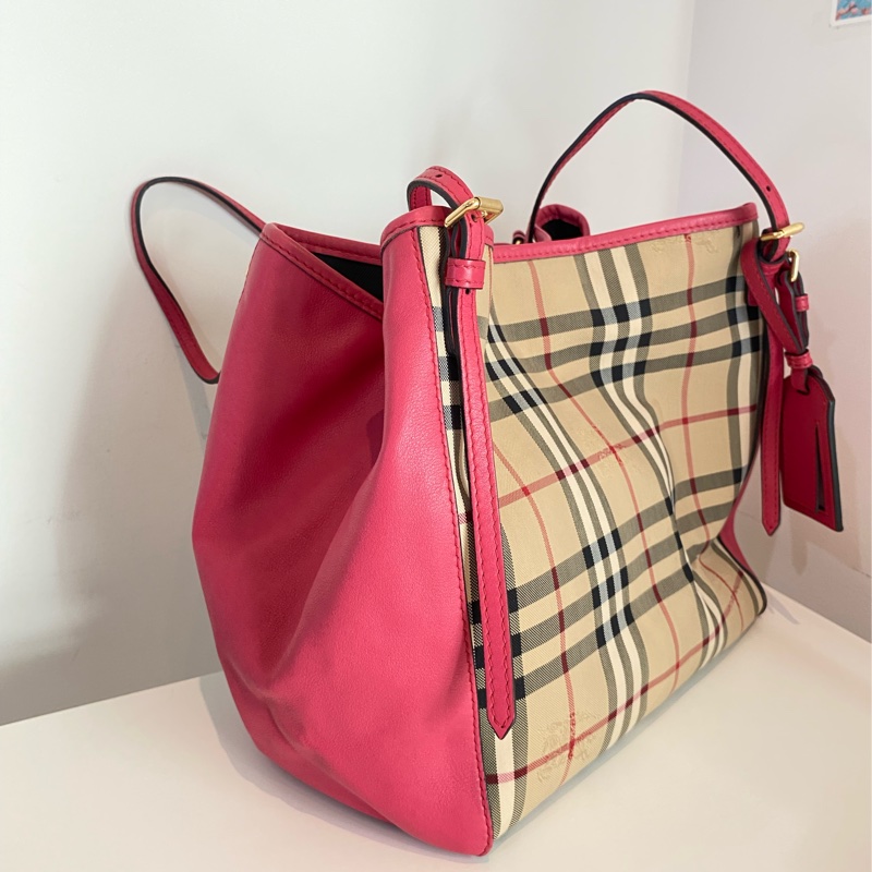 Burberry 經典格紋手包/托特包 桃紅-2