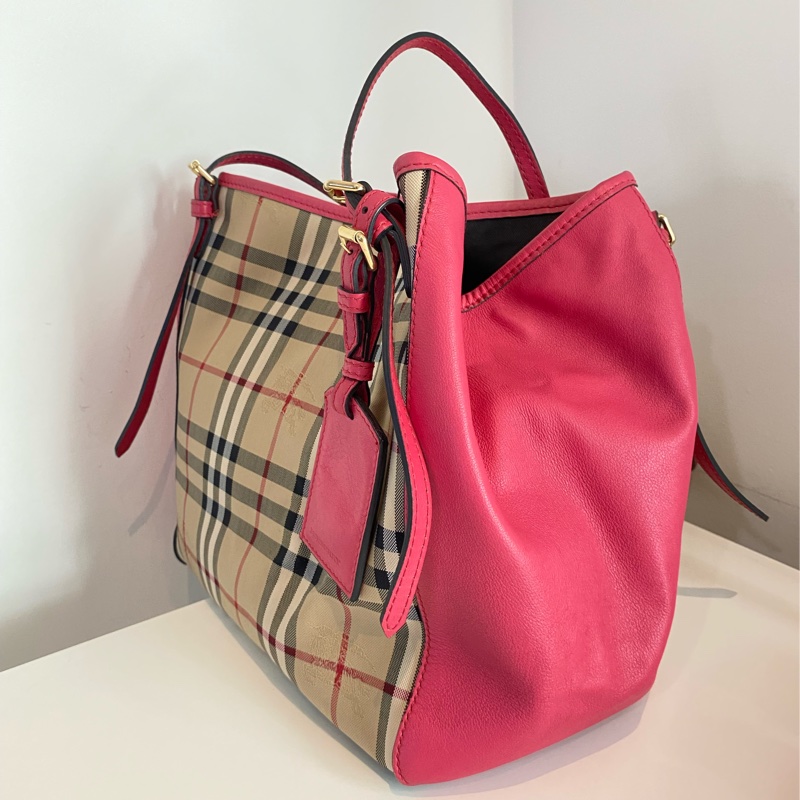 Burberry 經典格紋手包/托特包 桃紅-3