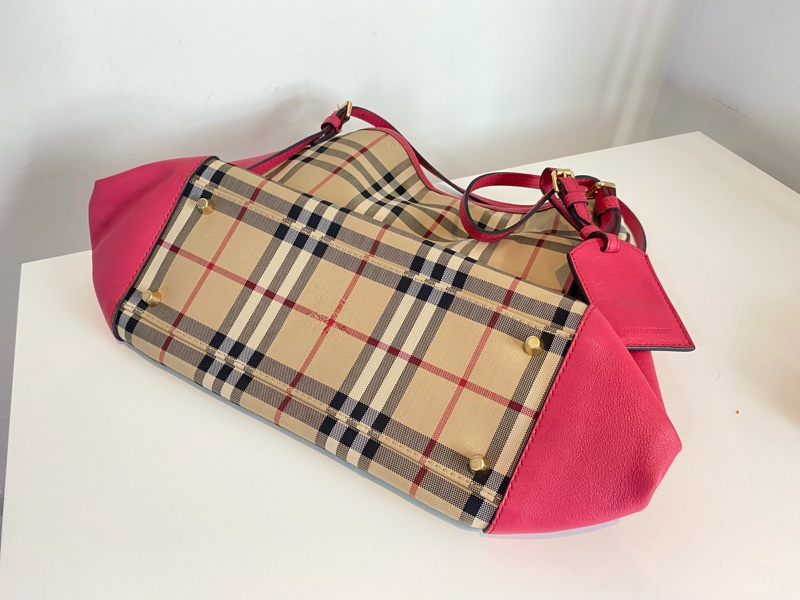 Burberry 經典格紋手包/托特包 桃紅-4