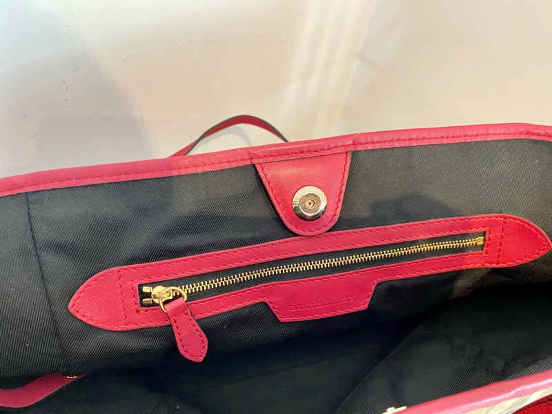 Burberry 經典格紋手包/托特包 桃紅-6