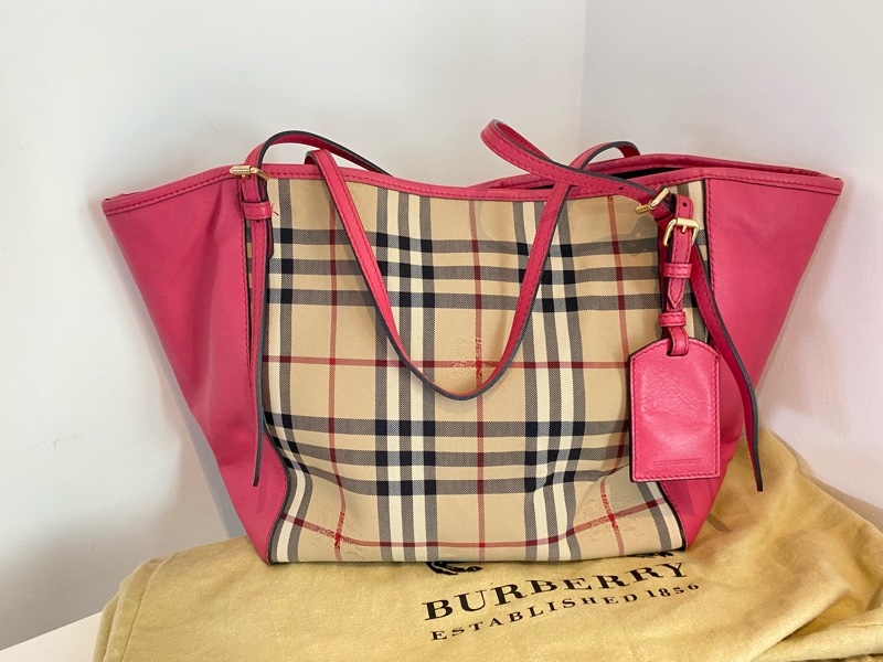 Burberry 經典格紋手包/托特包 桃紅-10