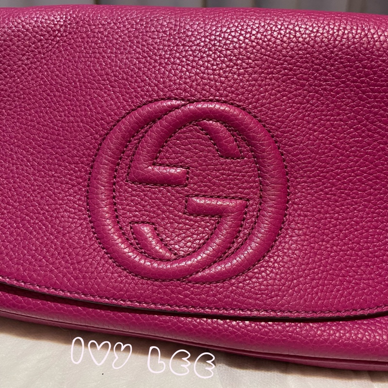 GUCCI SOHO流蘇 桃紅金鍊包 雙G立體LOGO 牛皮扣式 斜背包 肩背包 336752 二手精品-2