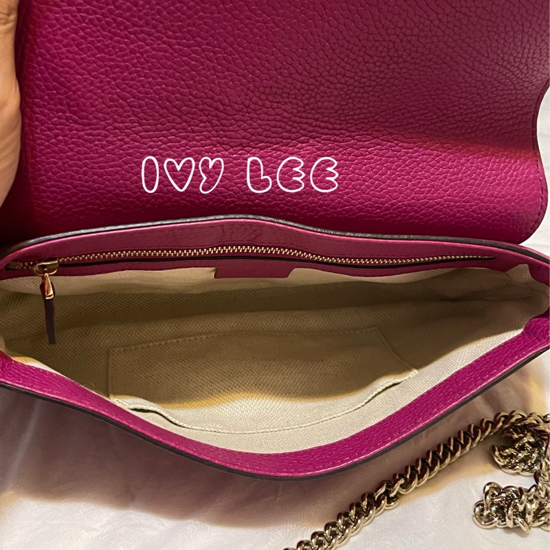 GUCCI SOHO流蘇 桃紅金鍊包 雙G立體LOGO 牛皮扣式 斜背包 肩背包 336752 二手精品-8