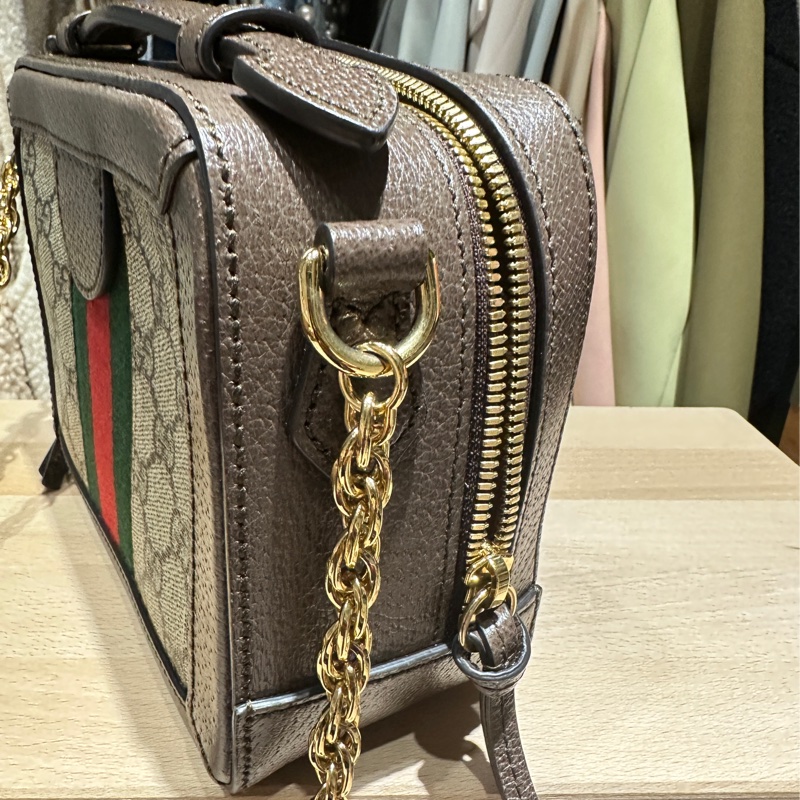 【GUCCI 古馳】經典Ophidia系列帆布印花皮革飾邊拉鍊手提/斜背包(迷你602576-K05NB-8745)-3