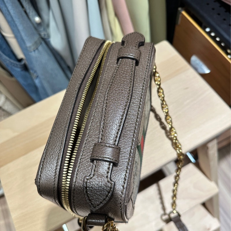 【GUCCI 古馳】經典Ophidia系列帆布印花皮革飾邊拉鍊手提/斜背包(迷你602576-K05NB-8745)-4