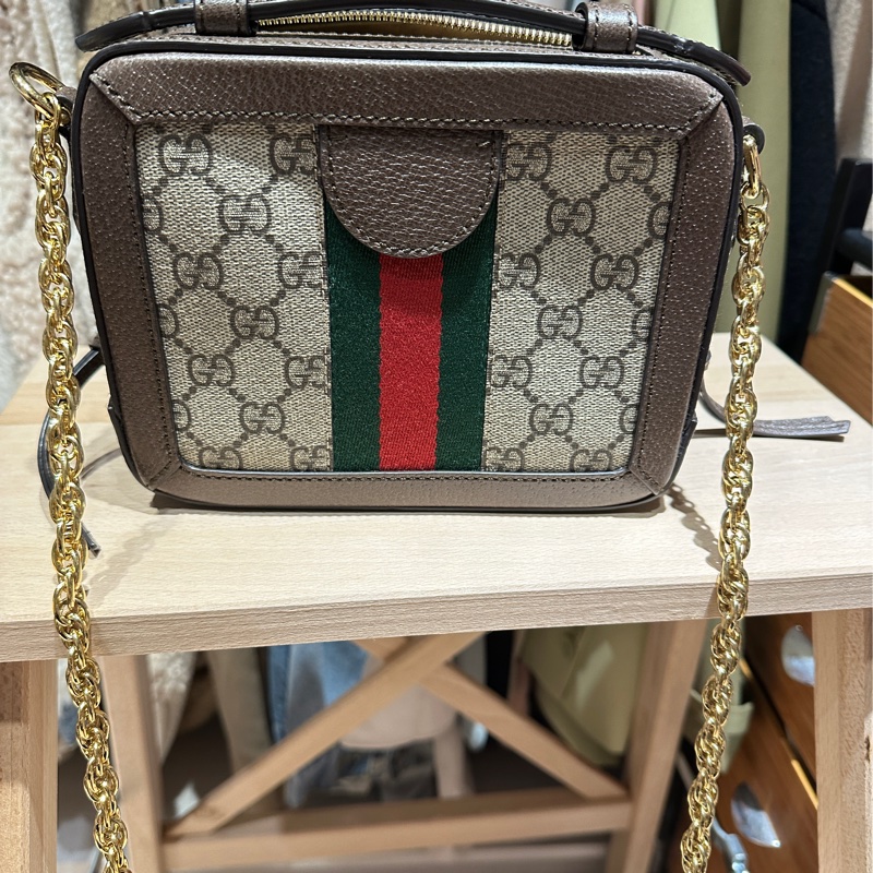 【GUCCI 古馳】經典Ophidia系列帆布印花皮革飾邊拉鍊手提/斜背包(迷你602576-K05NB-8745)-6