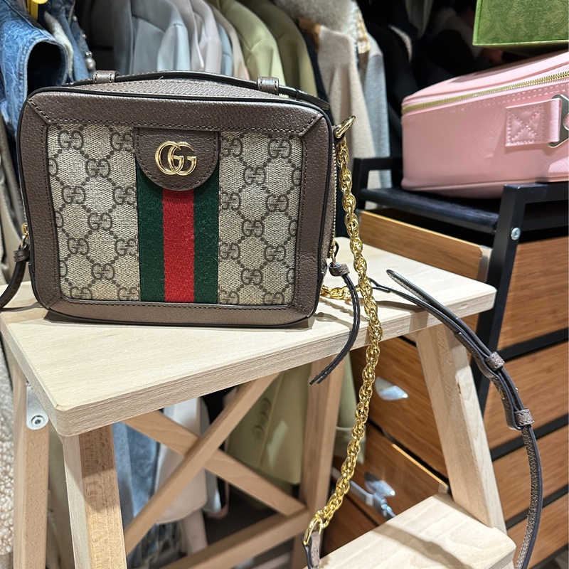 【GUCCI 古馳】經典Ophidia系列帆布印花皮革飾邊拉鍊手提/斜背包(迷你602576-K05NB-8745)-7