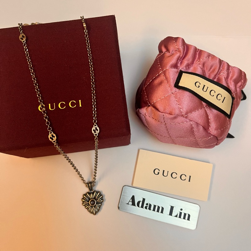 Gucci heart 經典雙G愛心雕花項鍊-5