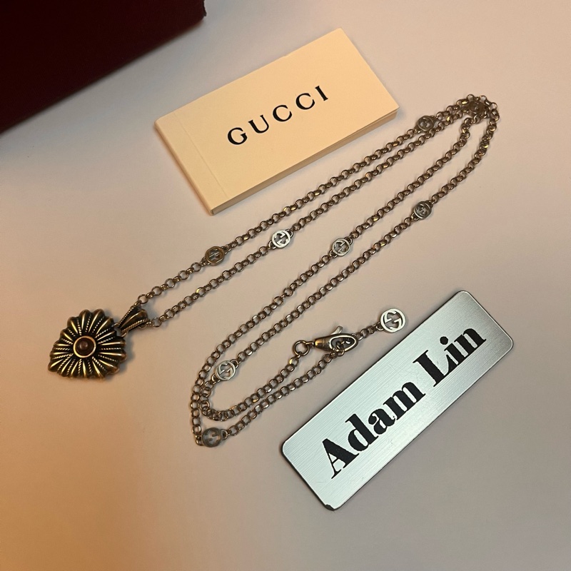 Gucci heart 經典雙G愛心雕花項鍊-6