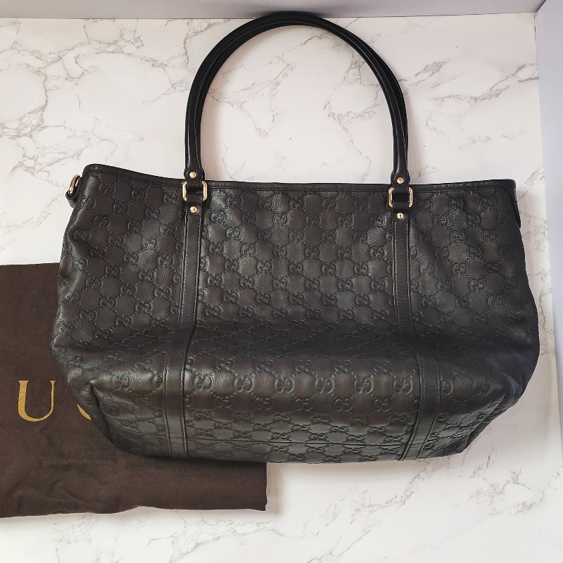 （已售出）9成新正品gucci 經典雙G LOGO皮革壓紋橫式托特包.深咖-0