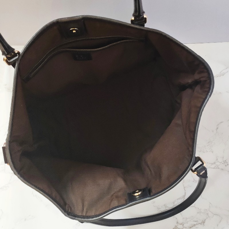 （已售出）9成新正品gucci 經典雙G LOGO皮革壓紋橫式托特包.深咖-4