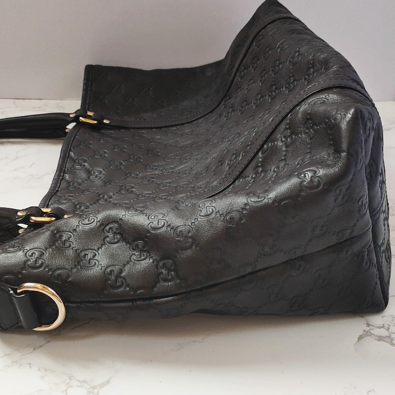 （已售出）9成新正品gucci 經典雙G LOGO皮革壓紋橫式托特包.深咖-6