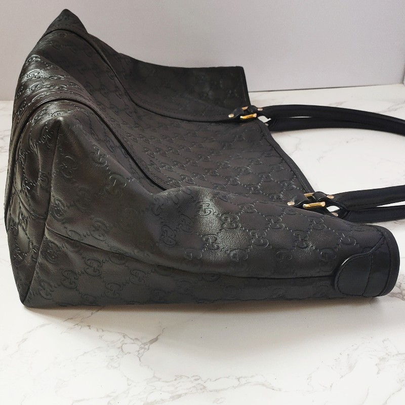 （已售出）9成新正品gucci 經典雙G LOGO皮革壓紋橫式托特包.深咖-7