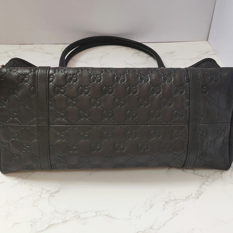 （已售出）9成新正品gucci 經典雙G LOGO皮革壓紋橫式托特包.深咖-8