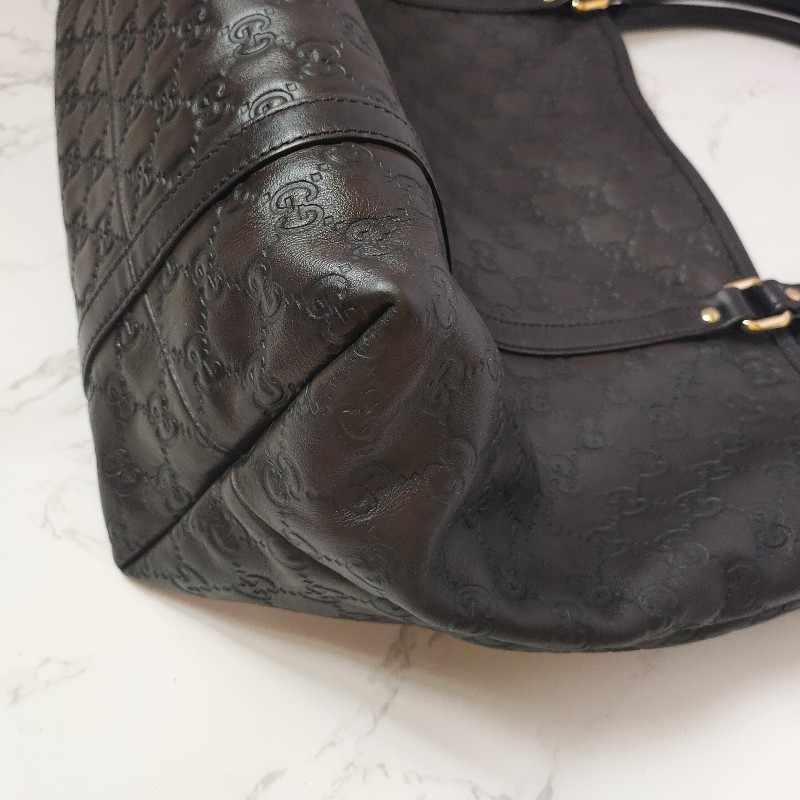 （已售出）9成新正品gucci 經典雙G LOGO皮革壓紋橫式托特包.深咖-10