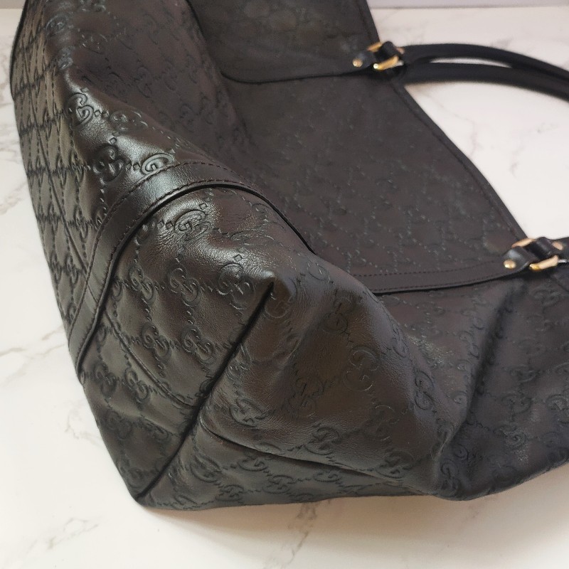 （已售出）9成新正品gucci 經典雙G LOGO皮革壓紋橫式托特包.深咖-12