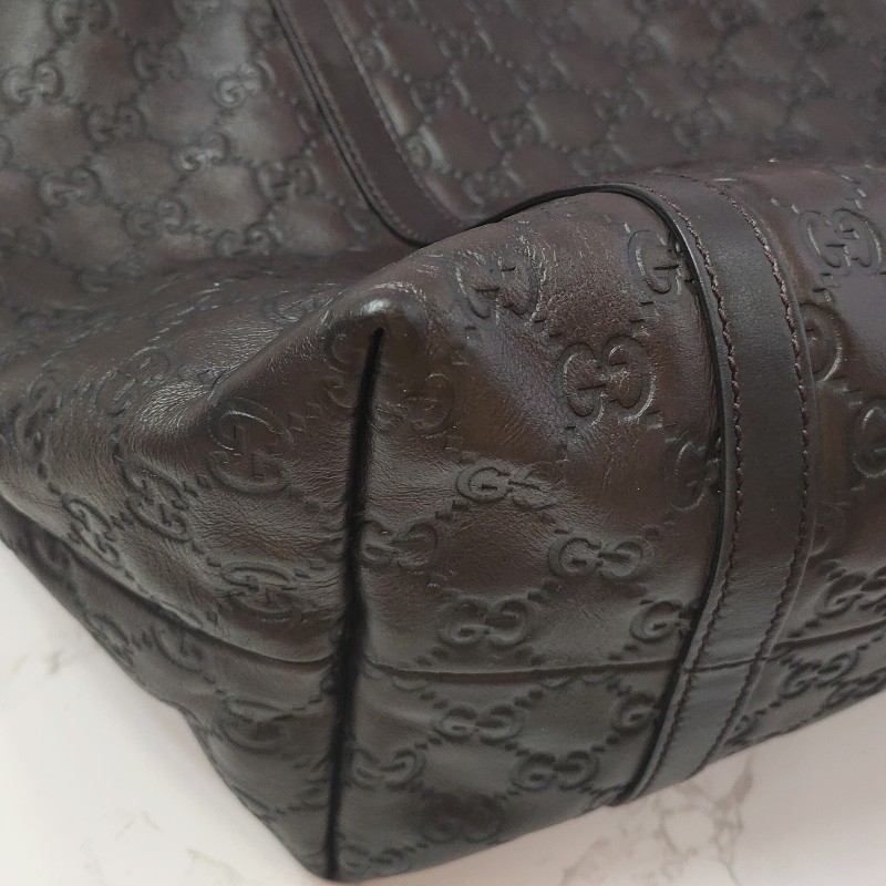 （已售出）9成新正品gucci 經典雙G LOGO皮革壓紋橫式托特包.深咖-13
