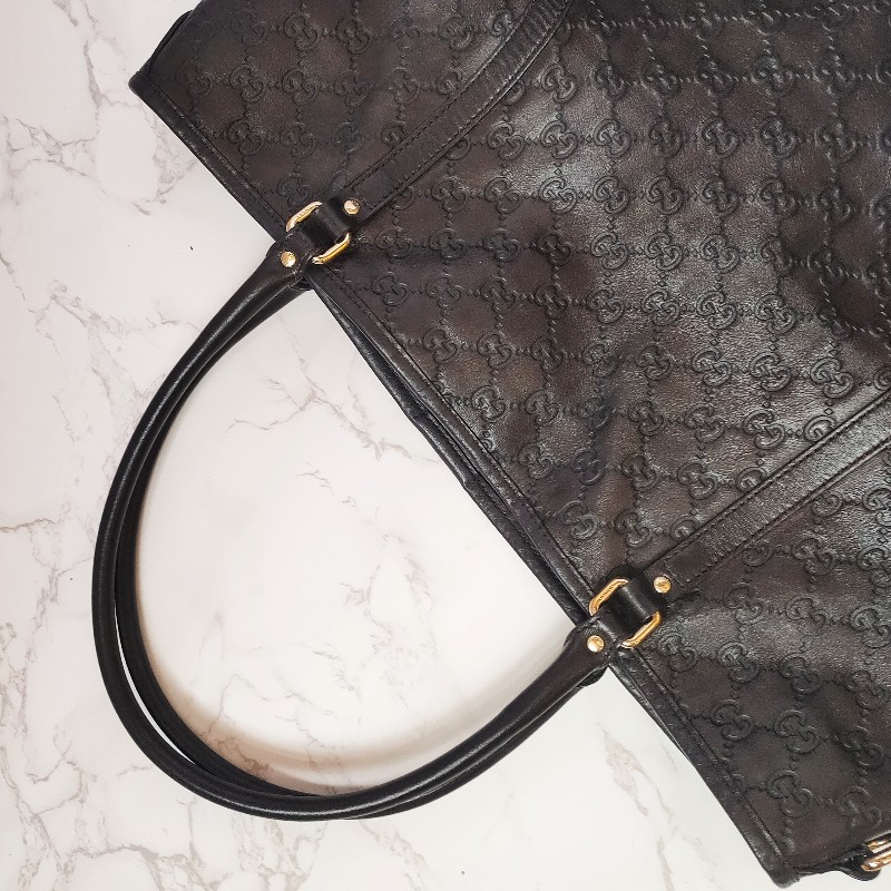 （已售出）9成新正品gucci 經典雙G LOGO皮革壓紋橫式托特包.深咖-14