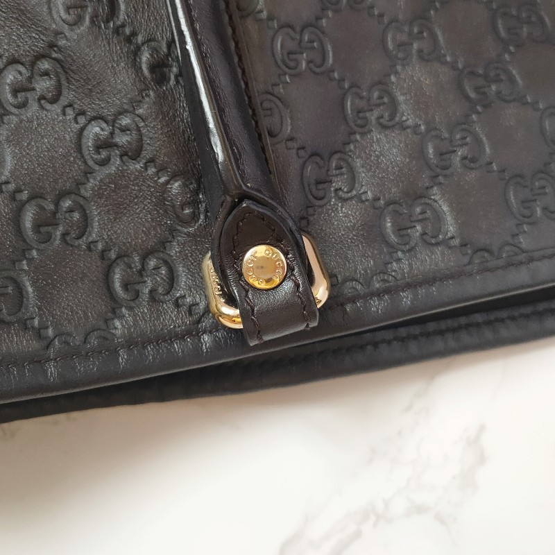 （已售出）9成新正品gucci 經典雙G LOGO皮革壓紋橫式托特包.深咖-15