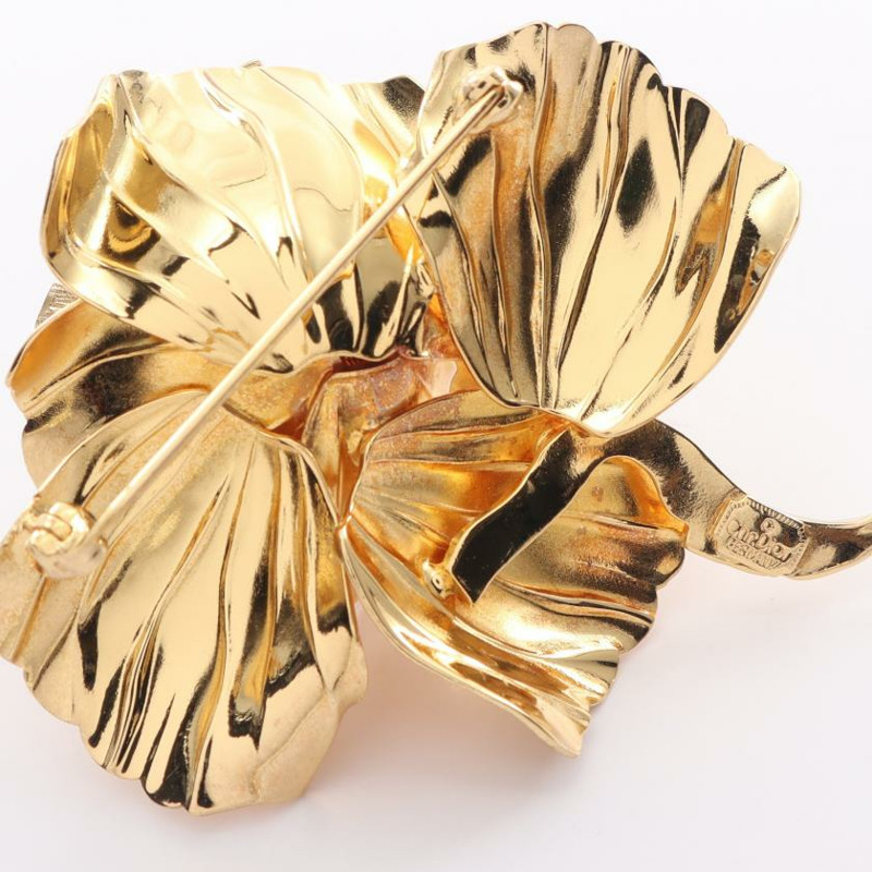 【日本直送】 中古Christian Dior[AB]玫瑰胸針 鍍金 金色-3