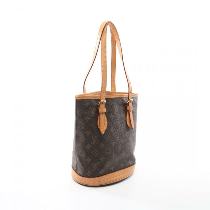 【日本直送】 中古LOUIS VUITTON[B]Bucket PM  老花手提包 PVC 真皮 棕色-1