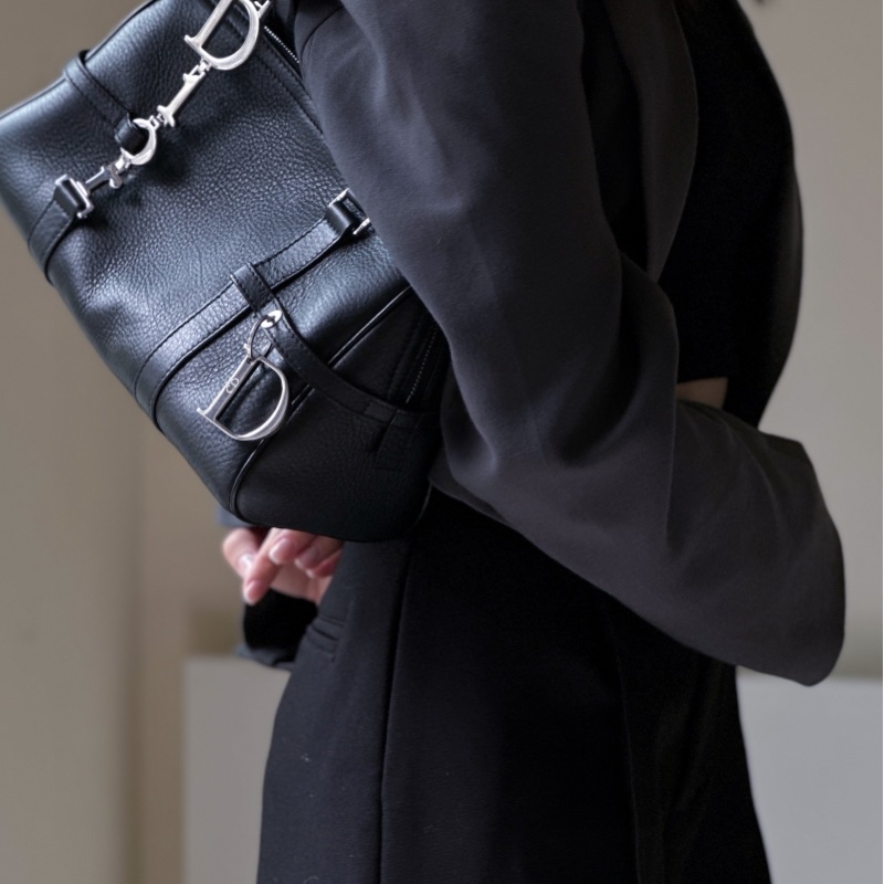 Dior D扣黑銀牛皮波士頓 黑銀 vintage-0