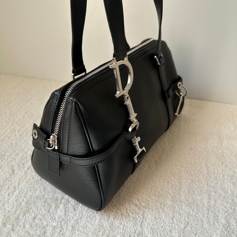Dior D扣黑銀牛皮波士頓 黑銀 vintage-1