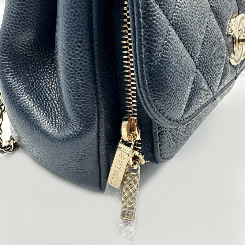 CHANEL  荔枝皮郵差包19 - 深藍金-4