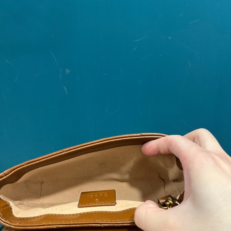 時髦度💯 全配 Gucci Marmont 焦糖色迷你包 台灣專櫃購入近全新 super mini 專櫃斷貨款-12