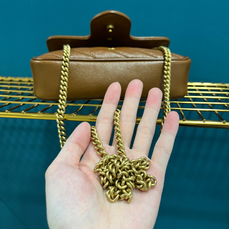 時髦度💯 全配 Gucci Marmont 焦糖色迷你包 台灣專櫃購入近全新 super mini 專櫃斷貨款-18