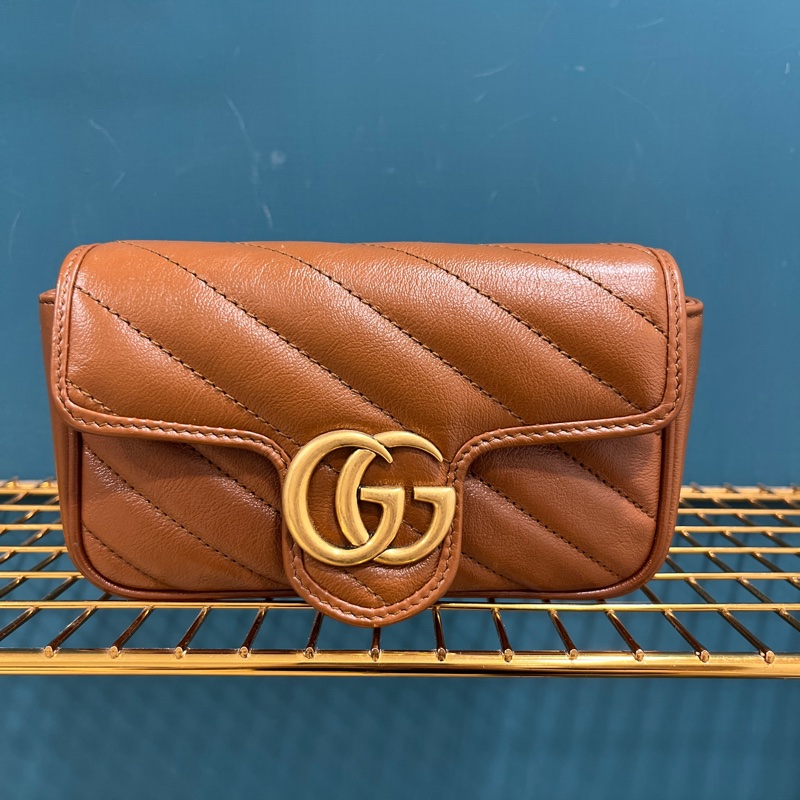 時髦度💯 全配 Gucci Marmont 焦糖色迷你包 台灣專櫃購入近全新 super mini 專櫃斷貨款-4