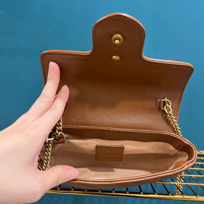 時髦度💯 全配 Gucci Marmont 焦糖色迷你包 台灣專櫃購入近全新 super mini 專櫃斷貨款-5