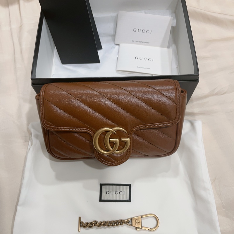 時髦度💯 全配 Gucci Marmont 焦糖色迷你包 台灣專櫃購入近全新 super mini 專櫃斷貨款-17