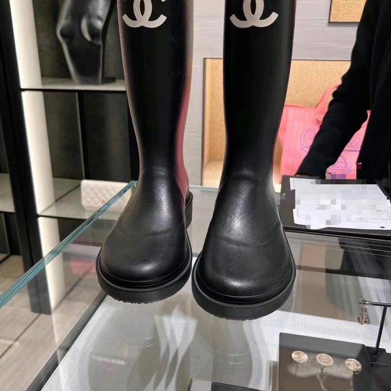 Chanel 香奈兒 經典雙C LOGO 橡膠長筒雨靴 雨鞋 黑色/39碼-4