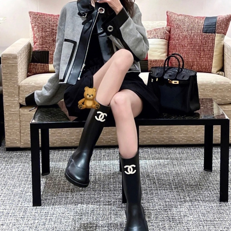 Chanel 香奈兒 經典雙C LOGO 橡膠長筒雨靴 雨鞋 黑色/39碼-5