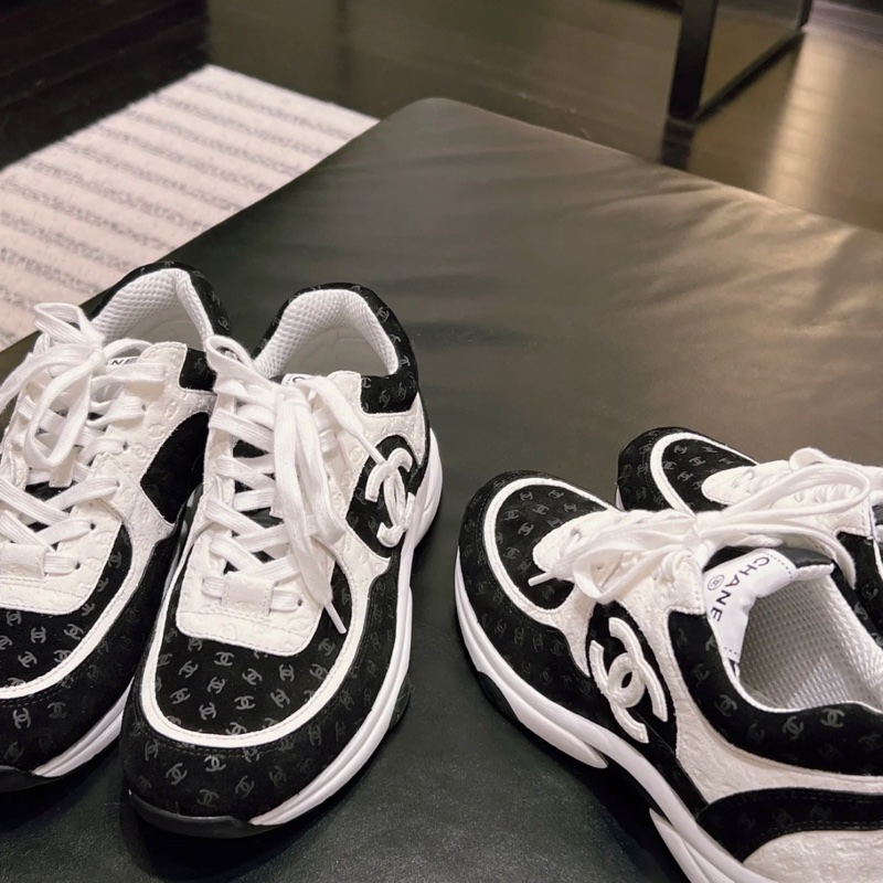 Chanel 香奈兒 經典雙C LOGO 滿版暗紋小LOGO運動鞋 熊貓鞋 黑白/39碼-2