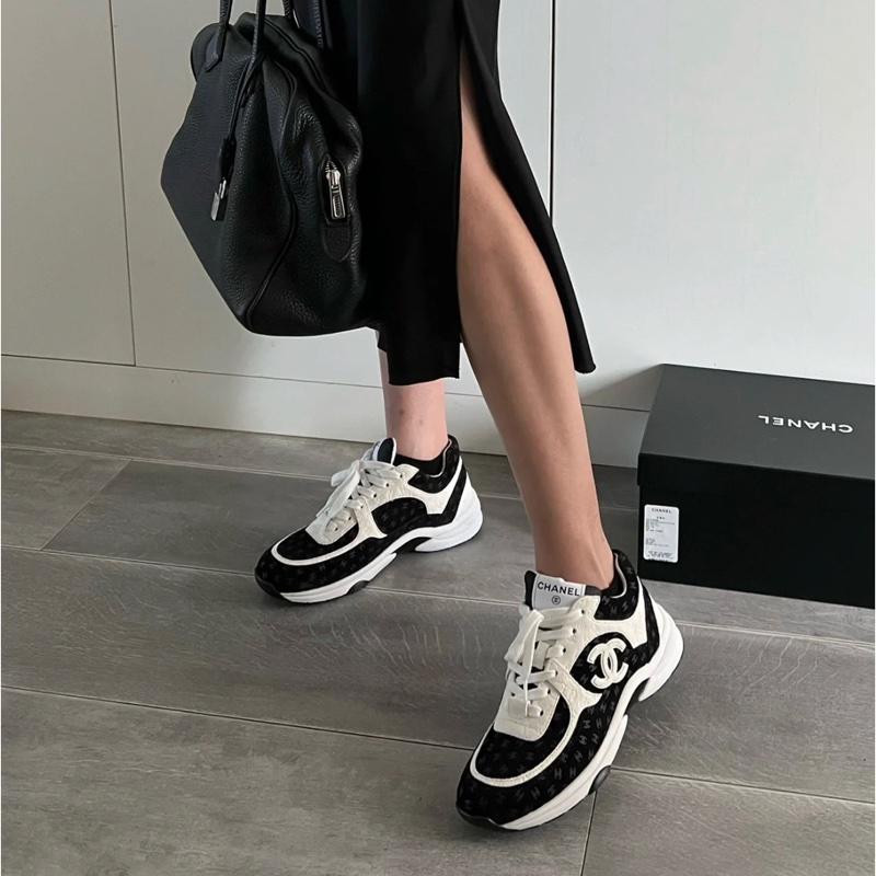 Chanel 香奈兒 經典雙C LOGO 滿版暗紋小LOGO運動鞋 熊貓鞋 黑白/39碼-6