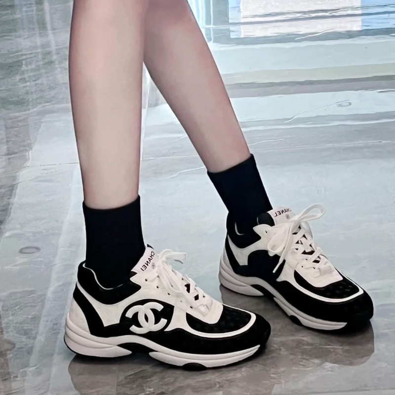 Chanel 香奈兒 經典雙C LOGO 滿版暗紋小LOGO運動鞋 熊貓鞋 黑白/39碼-8