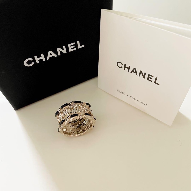 Chanel 香奈兒 經典雙C LOGO 星星元素琺瑯鏤空 戒指 金色/52碼-3
