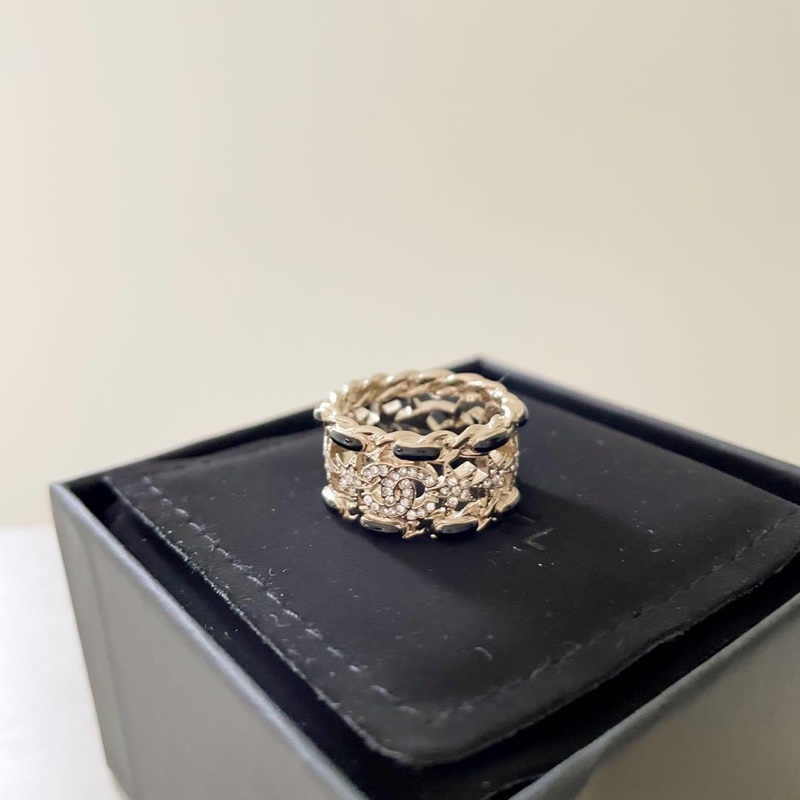 Chanel 香奈兒 經典雙C LOGO 星星元素琺瑯鏤空 戒指 金色/52碼-4
