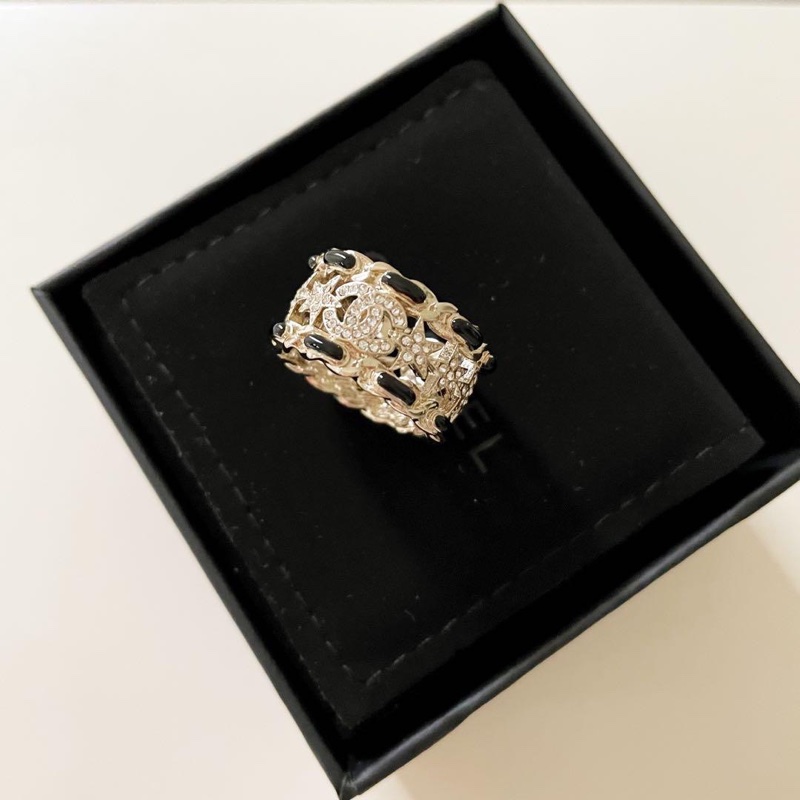 Chanel 香奈兒 經典雙C LOGO 星星元素琺瑯鏤空 戒指 金色/52碼-5