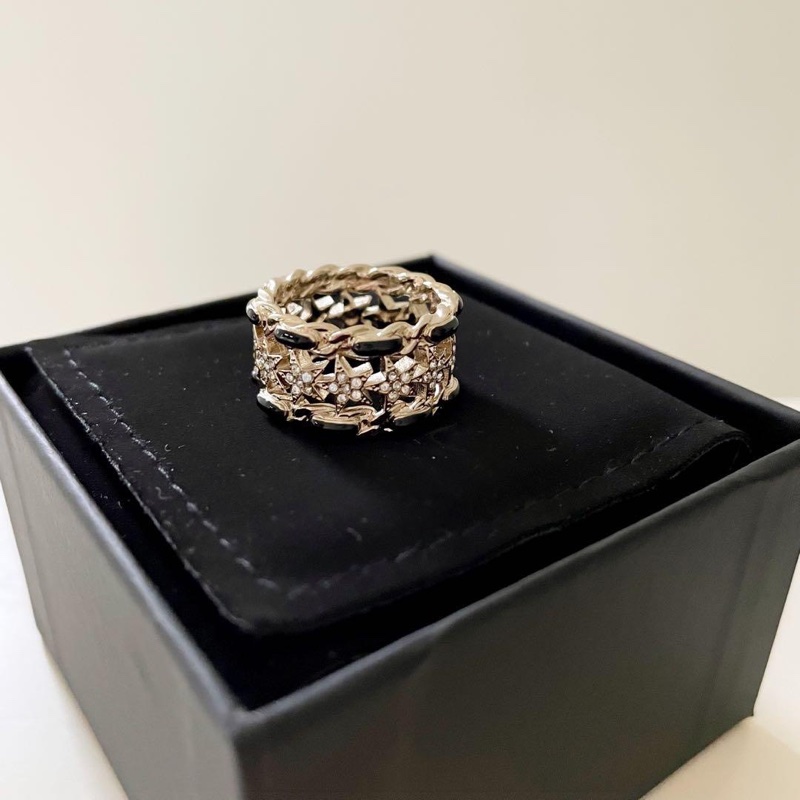 Chanel 香奈兒 經典雙C LOGO 星星元素琺瑯鏤空 戒指 金色/52碼-6