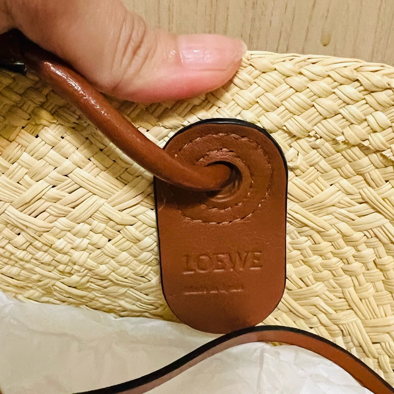 Loewe Anagram 伊拉卡棕櫚葉拼小牛皮 編織草籃 菜籃 小號-6