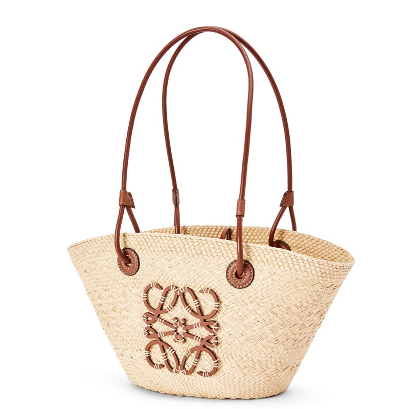 Loewe Anagram 伊拉卡棕櫚葉拼小牛皮 編織草籃 菜籃 小號-7
