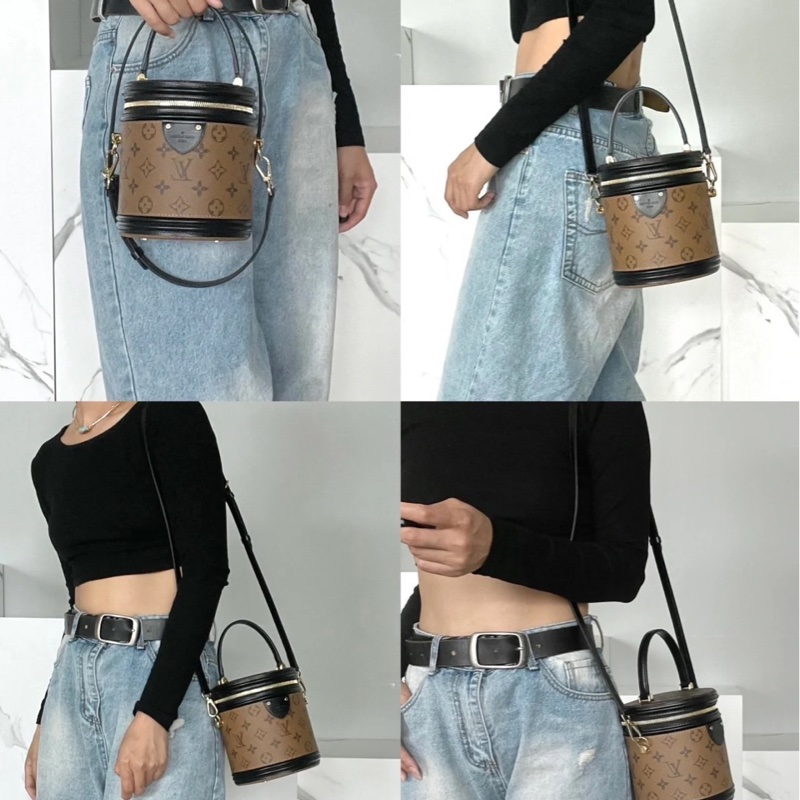 LV  M43986  Cannes 雙色老花手提斜背圓筒包/發財桶  ⭕️目前櫃上售價$92000元  超值優惠-23