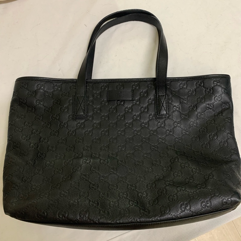 Gucci 皮革刻紋大 黑色托特包-0