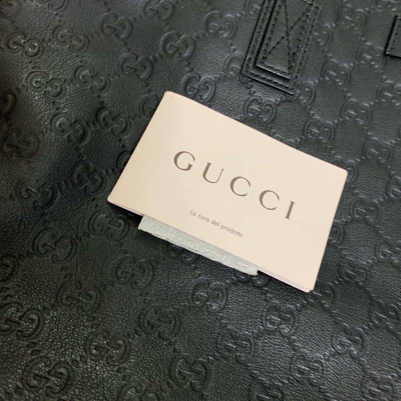 Gucci 皮革刻紋大 黑色托特包-1