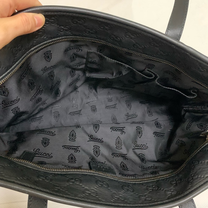 Gucci 皮革刻紋大 黑色托特包-4
